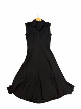 TER ET BANTINE Made In Italy Black Sleeveless Drop Waist Collar Dress